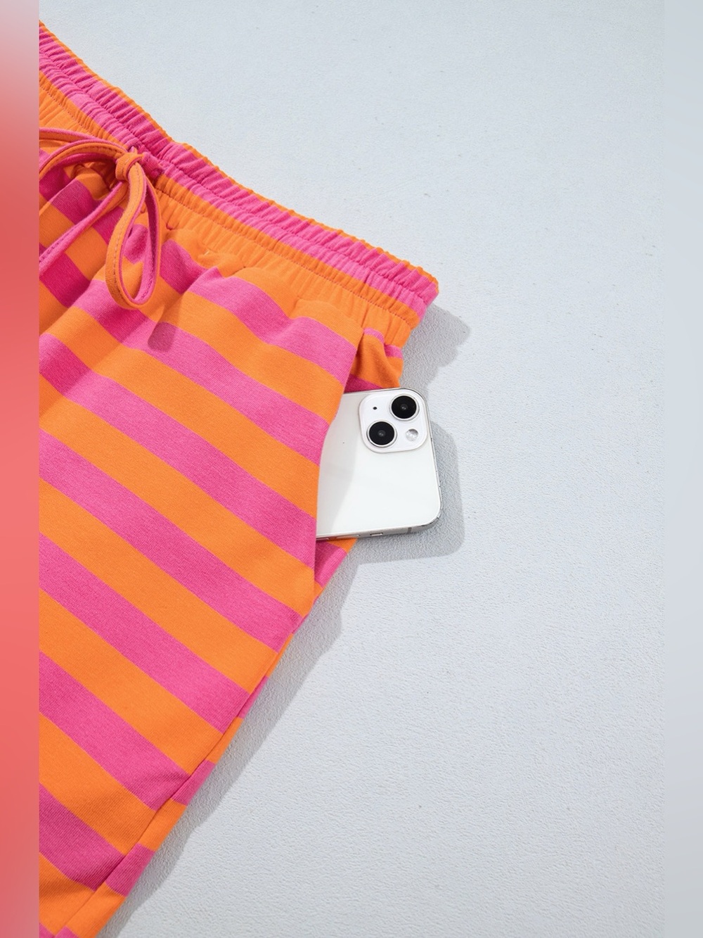 Stripe Color Block Patchwork Mock Neck Pullover Drawstring Mini Skort Set - Picture 9 of 11